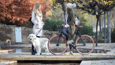 Girls in a park with dog